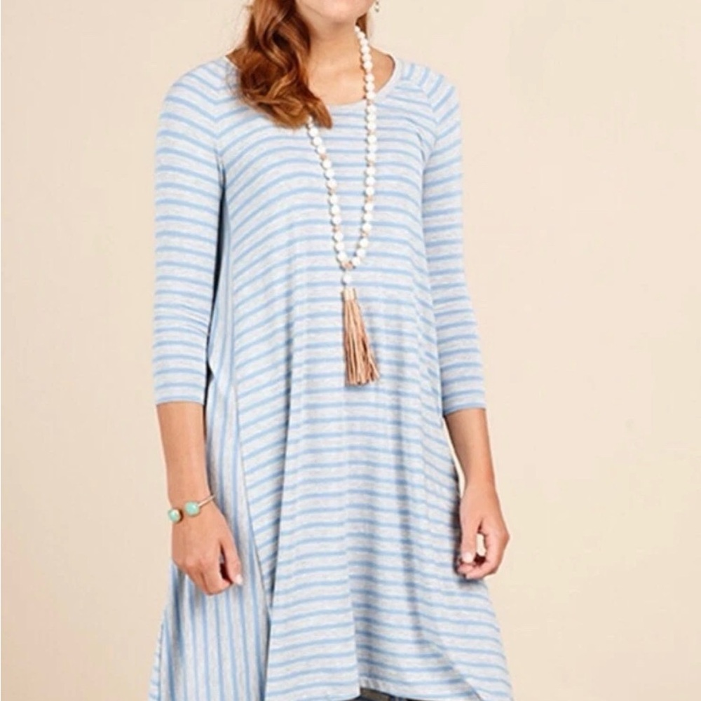 Matilda Jane Light Blue Striped majestic Tunic dress XS asymmetrical bottom